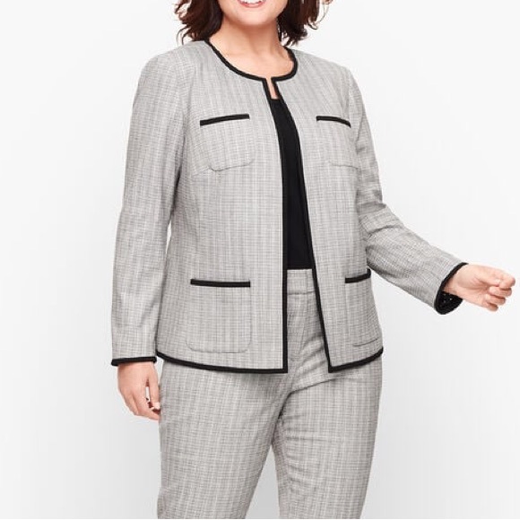 Talbots Jackets & Blazers - TALBOTS White & Black Westport Tweed Open Front Blazer Jacket - Women’s Size 18